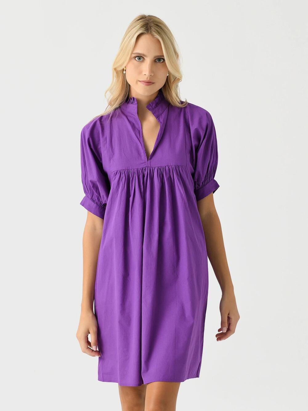 Never A Wallflower High Neck Dress Purple Windowpane Cotton Mini